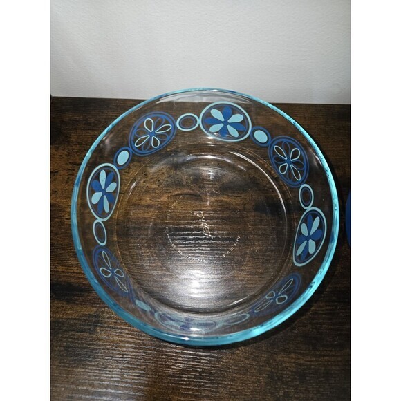 Vintage Pyrex Round‎ Glass Bowl with Lid Blue Floral Pattern 7201 - Picture 4 of 6